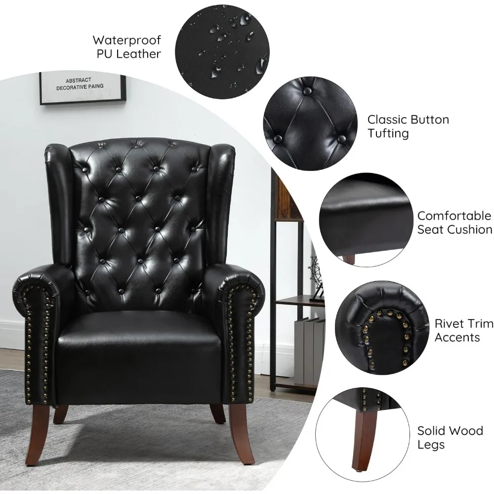 PU Leather Accent Chair with Wooden Legs 6
