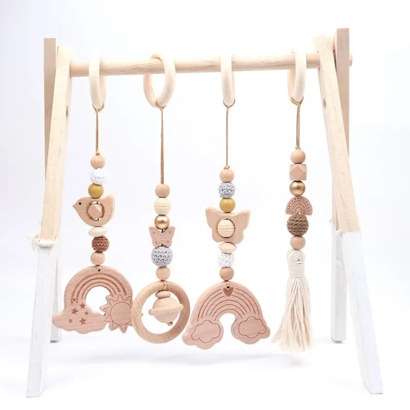 1 Set Baby Play Gym Frame Hanging Toys Crib Stroller Mobile Rattle Wooden Rattle Toys for Newborn Fitness Rack Educational