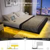 Bed Fram, King Size Floating Bed Frame, Metal Platform, with LED Light and Charging Station, No Box Spring Needed, Noise-Free 3