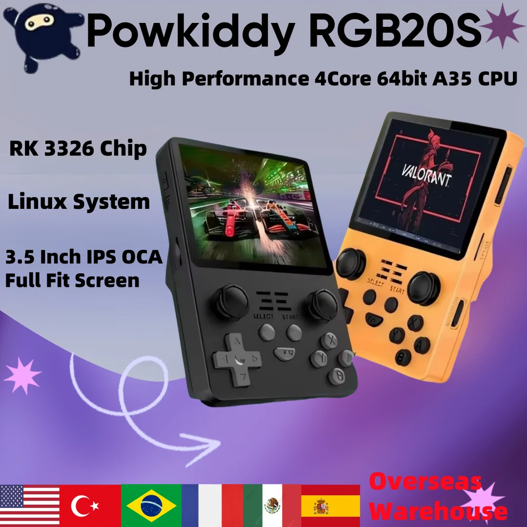 POWKIDDY RGB20S Retro Game Machine HD Portable Video Player  3.5-Inch IPS Screen Open Source System RK3326 4:3 IPS Screen  Gifts 1