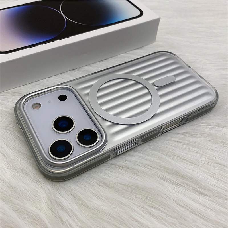 Trendy 3D Stripes Magnetic Phone Case with Frosted Soft Edge and Matte Back Cover