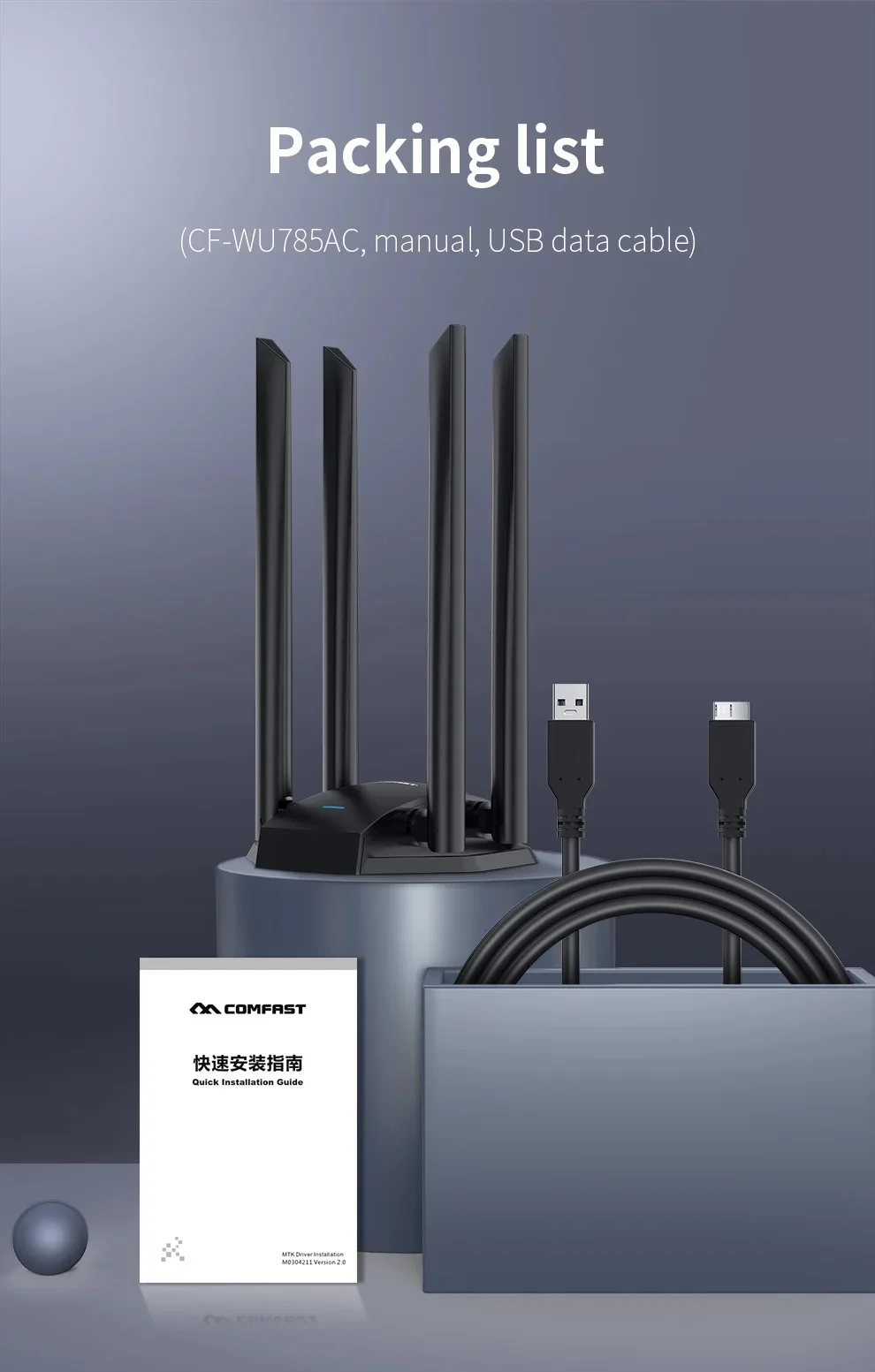 Comfast 1300Mbps Adaptador 2.4G&5GHz Usb Network Card Wireless.