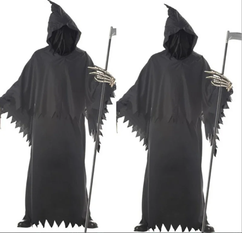 Grim Reaper Ghost Costume Halloween Hood Gown Robe Skeleton Adult Men Gothic Dress Catsuit Black Evil Death Scary Horror Outfit