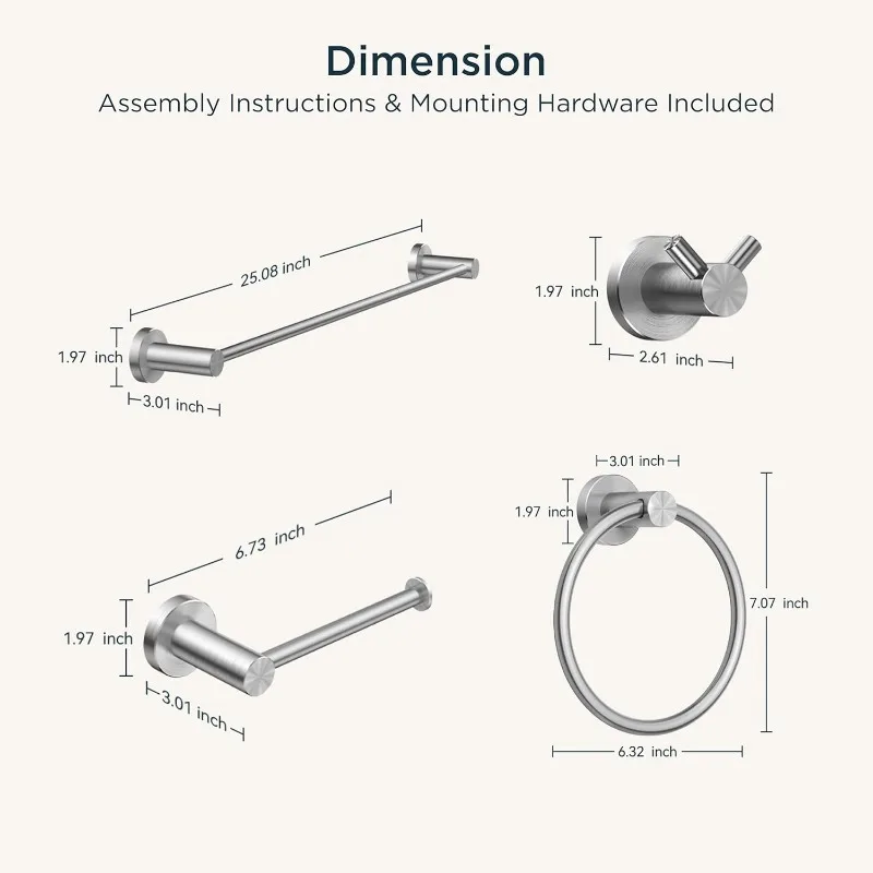 8 Pieces Bathroom Hardware Set, Brushed Nickel Bathroom Accessories Set, SUS304 Thicken Stainless Steel 24 Inch Towel Bar Set