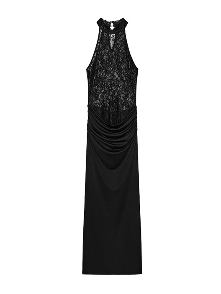 Spitze Patchwork Slip Langes Kleid Frauen Sexy Durchsichtig Taille Cinching Hüfte Paket Bodycon Abendkleider Transparent Dame Roben – Detail 1
