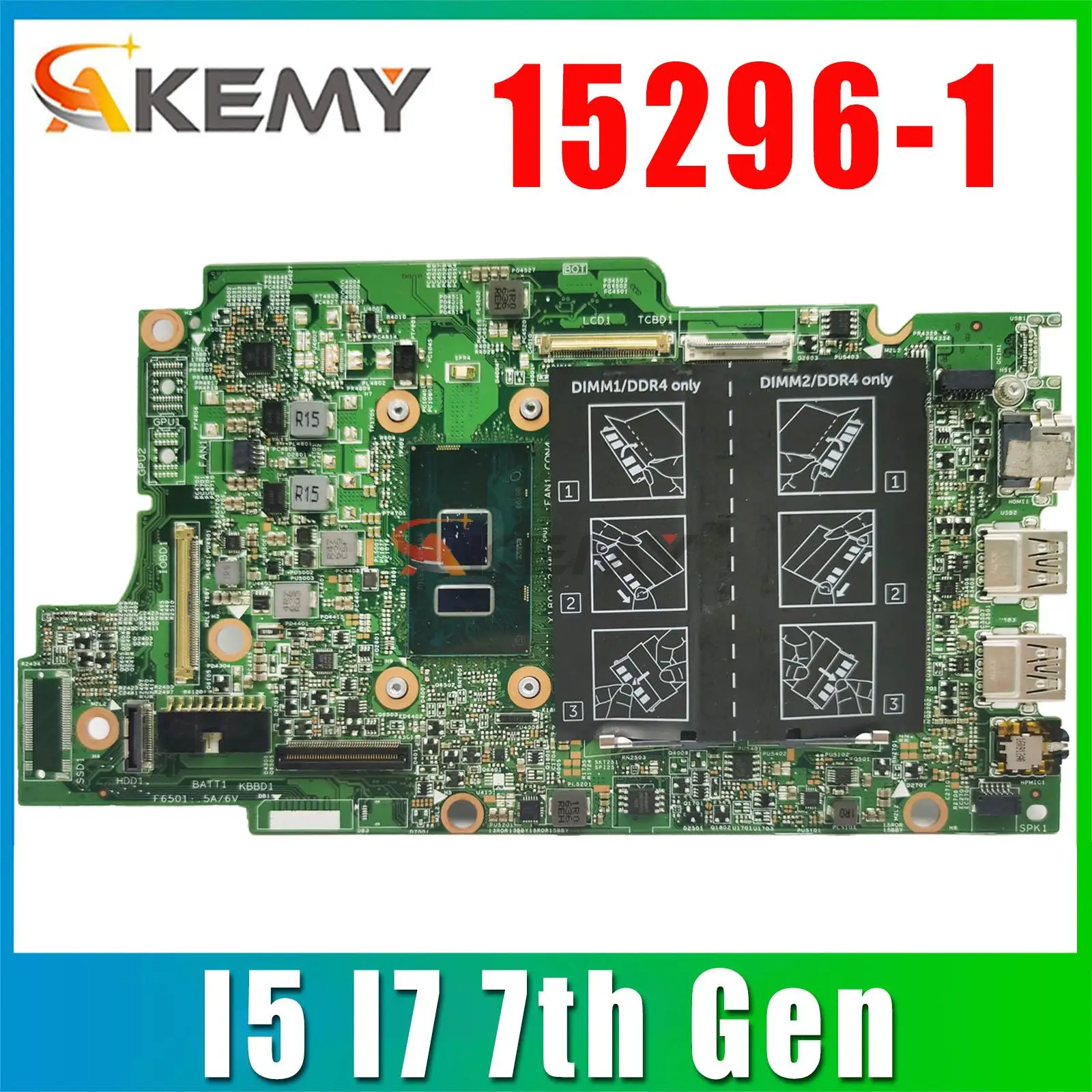 For Dell Inspiron 13 5378 Laptop Motherboard 15296-1 with i5 i7 7th Gen CPU CN-0PG0MH CN-0P380W DDR4 100% Fully tested for dell inspiron 7557 rnxcd 0rnxcd cn 0rnxcd w i7 4720hq cpu 960m 4g gpu da0am9mb8d0 laptop motherboard mainboard tested