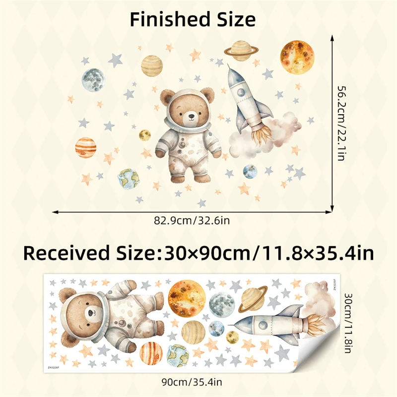 Cartoon Bear Astronaut Space Wall Sticker Baby Room Decoration Rocket Stars Decal Kids Room Wallpaper