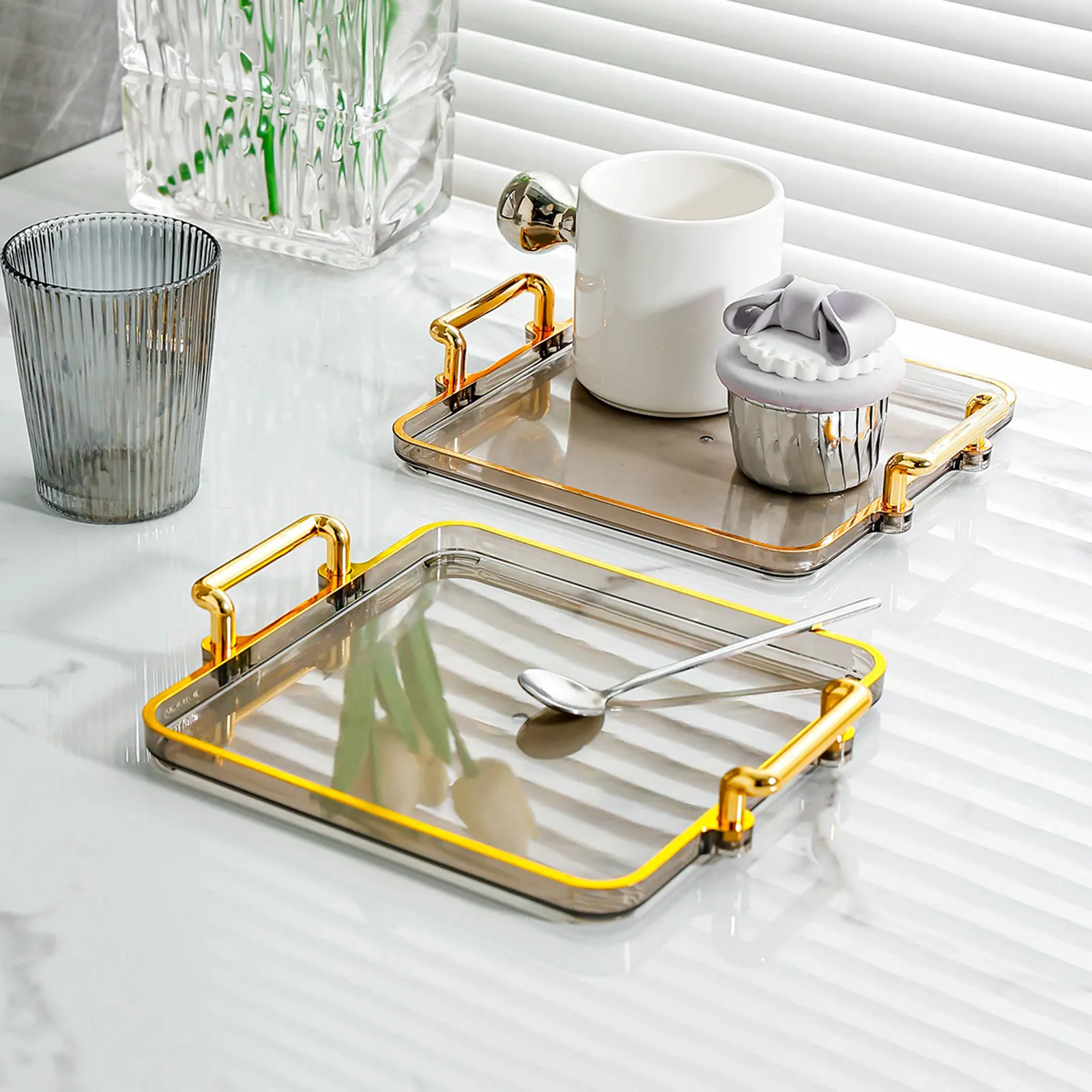 Serving Tray with Handles Eating Tray Cosmetic Storage for Home Countertop Centerpiece Rectangular Table Decor Food wooden serving tray,tea tray