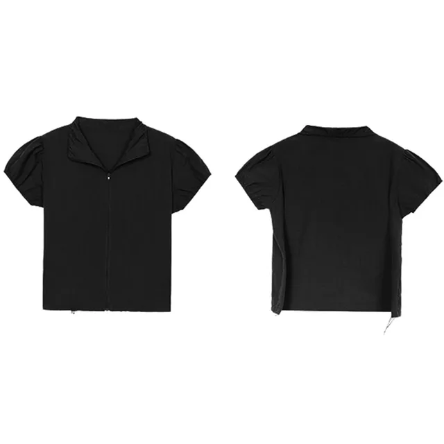 Women'S Clothing Sales New Street Retro Top Camping Style Thin Zipper Stand Up Neck Short Sleeve Sun Short T Shirt Instagram Y2k 4