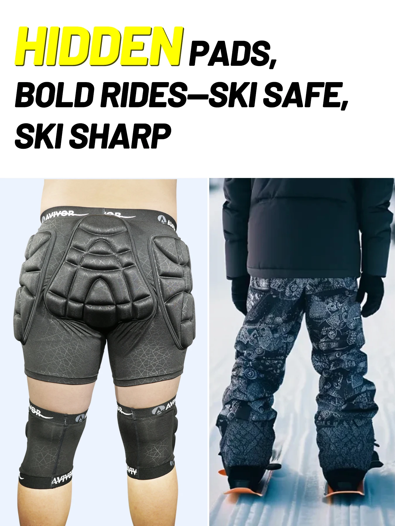 AVIVOR Uni-sex Padded Shorts & Knee Pads Set Butt Protection for Snowboard/Ski/Skating (Impact-Resistant Protective Gear)