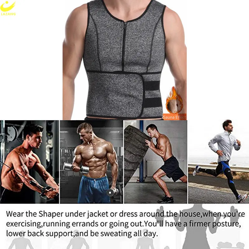 LAZAWG Sauna Vest for Men Neoprene Sweat Tank Top Weight Loss Top Thin Fat Burner Sportwear Slimming Sleeveless Body Shaper Gym