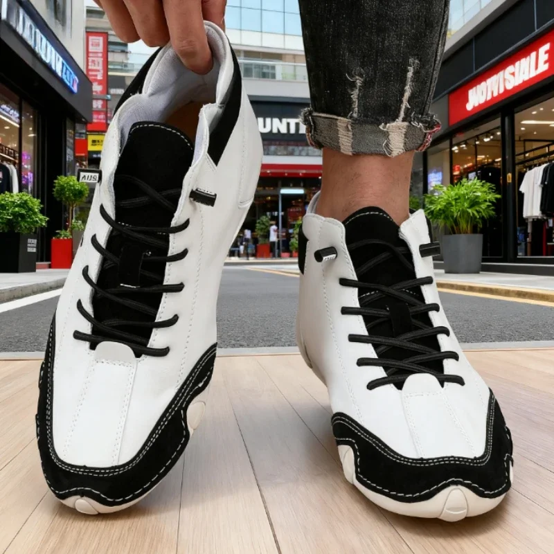 Men's Casual Bare Boots Luxurious Fashion High Top Sneakers Breathable Original Comfort Soft Soled Handmade Leather Flat Shoes