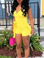 Ruffle Deep V Neck Summer Romper Sexy Bow Tie Short Jumpsuit Women Sleeveless Casual Playsuit Overalls Rompers - Image 2