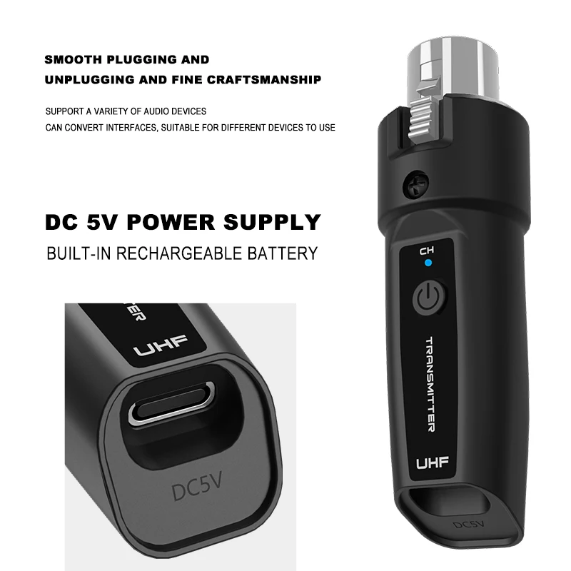 UHF XLR Adapter System Wireless Microphone Transmitter Receiver System for Dynamic Microphone Guitar Audio Mixer PA System