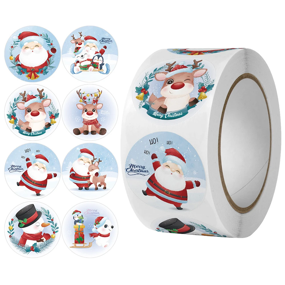 100-500Pcs 1inch Cartoon Merry Christmas Sticker Santa Adhesive Decorative Stickers for Xmas Gifts Envelop Seals Cards Packaging