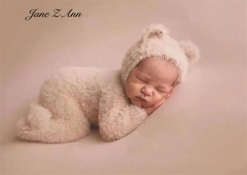 New photography clothing baby bear coral fleece jumpsuit for newborn 6month 100 days autumn winter set