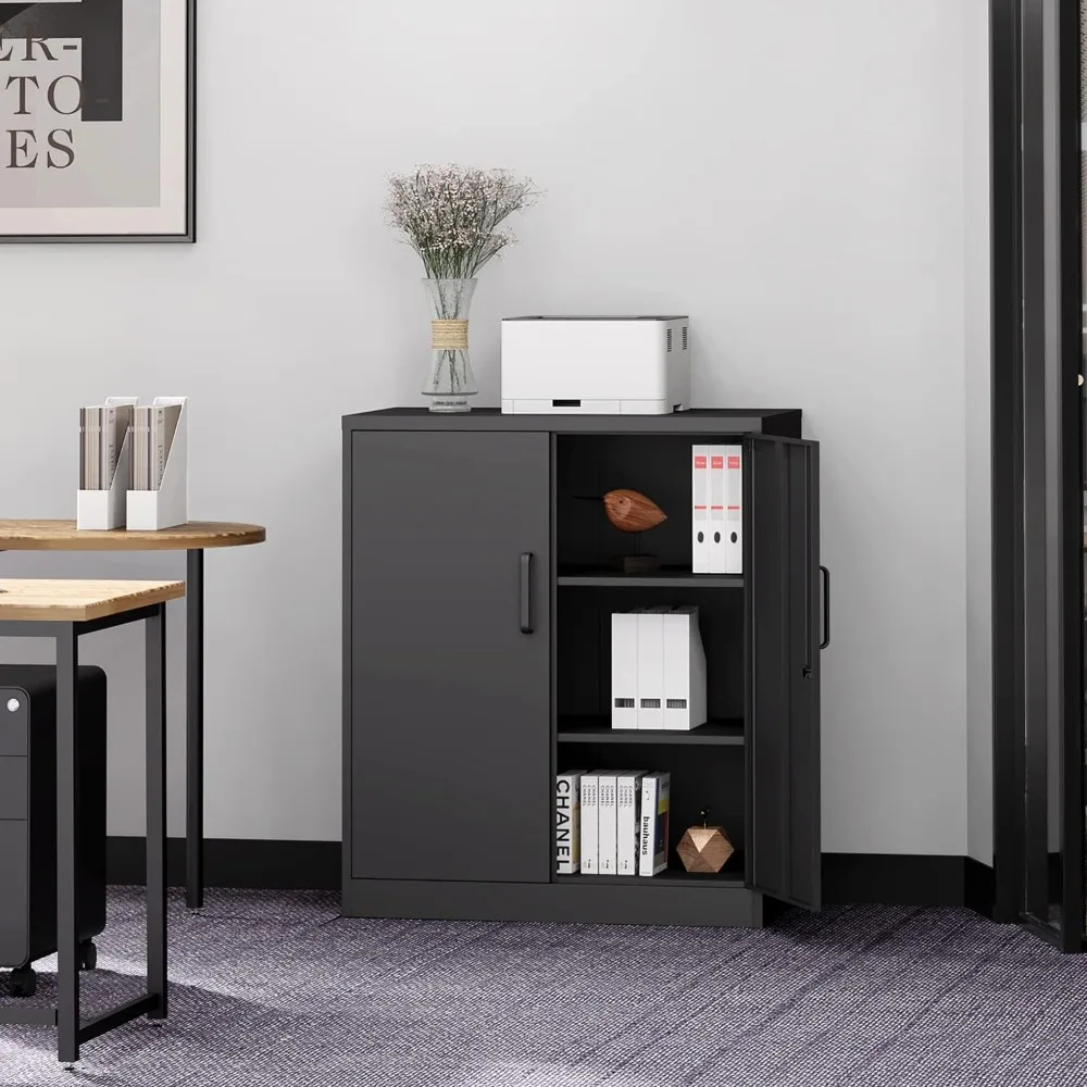 Metal Garage Storage Cabinet with 2 Doors and 2 Adjustable Shelves - 35.5" Steel Lockable File Locking Counter Cabinet 2