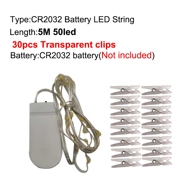 thumbnail image 1 of 2M/5M/10M Fairy Lights USB/Battery Photo Clip LED String Light Garland Lamp Christmas Decorations for Home Bedroom Party Holiday, 1 of 5