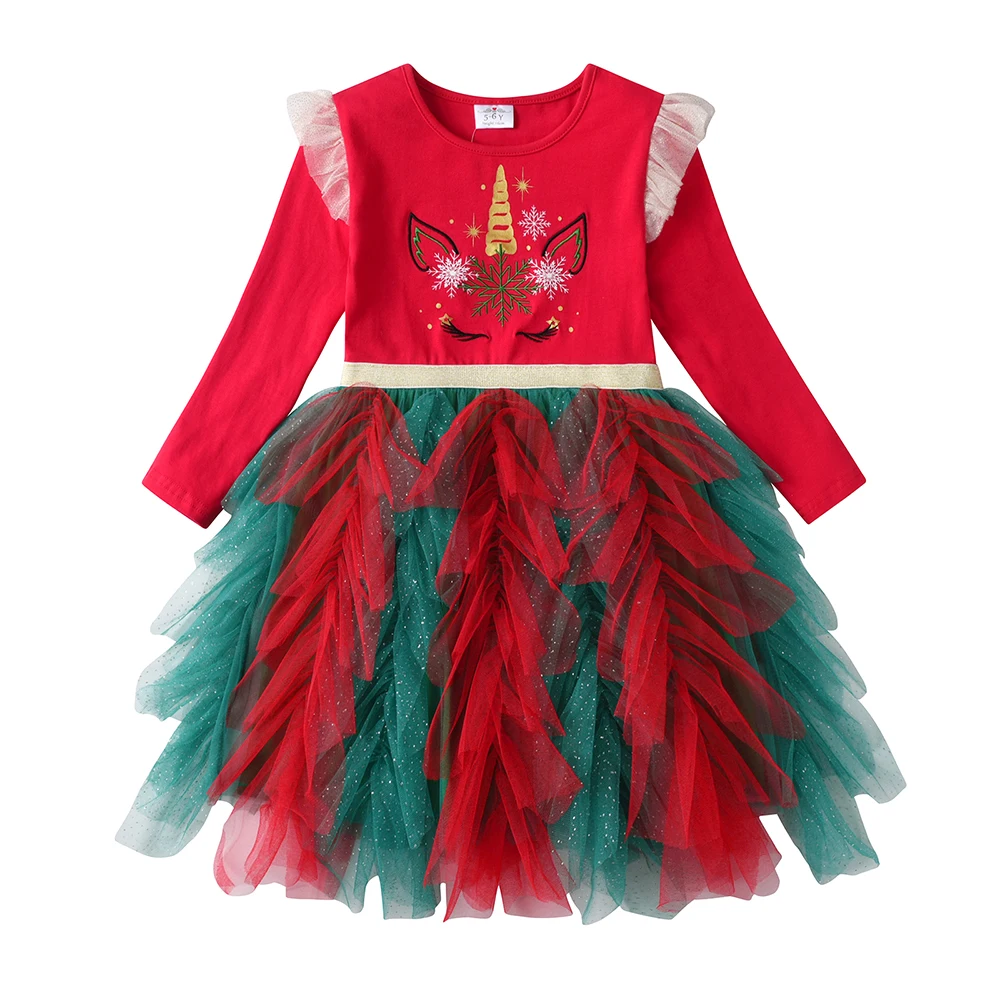 Dxton festliches kleid für mädchen winter party prinzessin kleid fliegende ärmel rot neujahrs kinder kleider elegante kinder kostüme – Detail 5