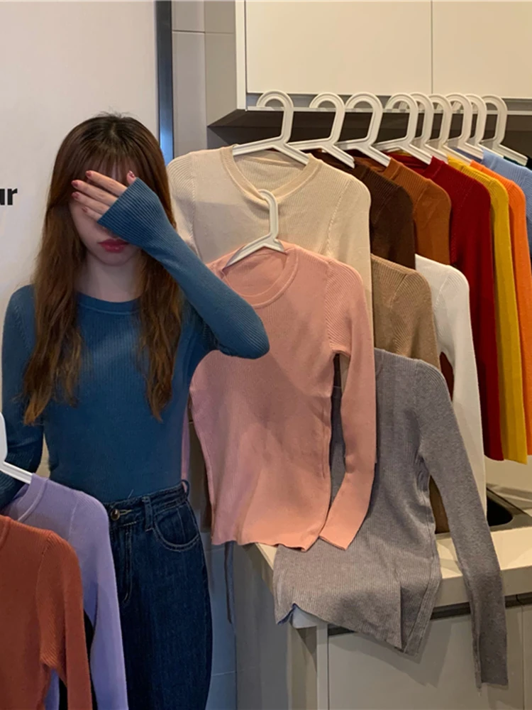 سترة نسائية جديدة لعام 2025 بلوفر بأكمام طويلة للخريف والشتاء سترة أساسية على الموضة برقبة دائرية سترة نسائية شتوية محبوكة متينة 2