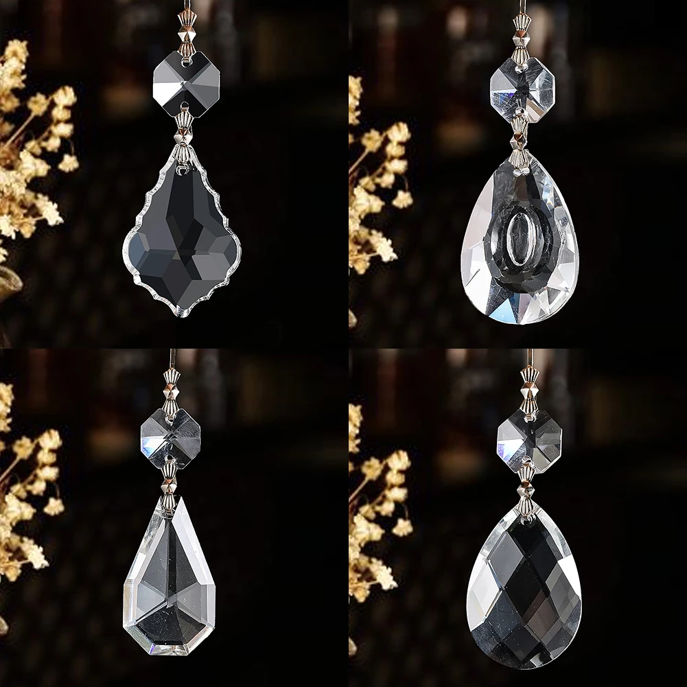 

1PC Clear Octagon Spacer Beads Connector Maple Leaf Water Droplets Glass Crystal Pendant Faceted Prism Sun Catcher Hanging Decor