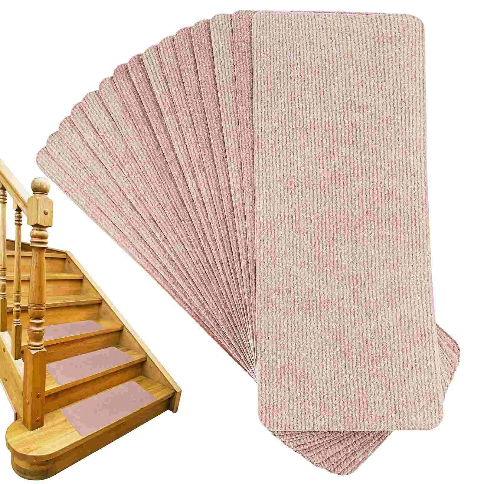 

15 Pcs Rug Stair Treads for Carpeted Stairs Wooden Steps Japanese-style Anti Skid Pad Runner Non Slip Polyester