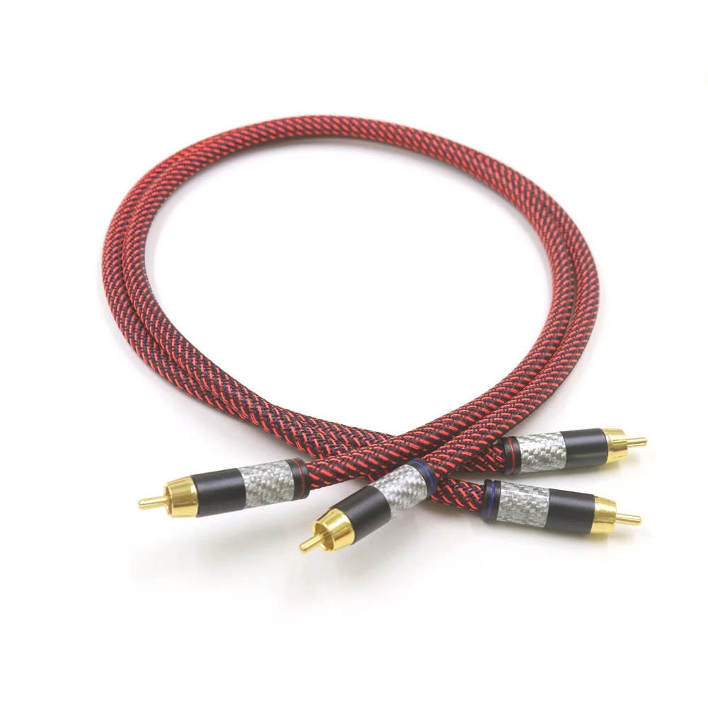 

HiFi Pair Carbon Fiber Gold Plated 2RCA Cable 6N OFHC Audio cable Double RCA Signal Line Rca Cable for XLO HTP1