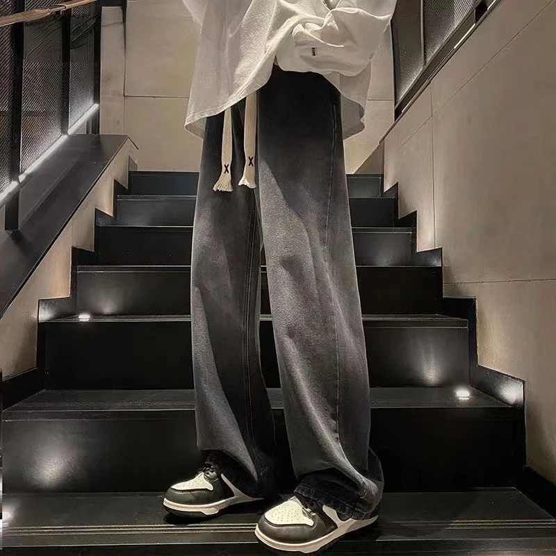 

Retro American Style Wash Wide Leg Jeans Men Streetwear Simple Design High Quality Baggy Denim Pants New Graduated Trousers A101