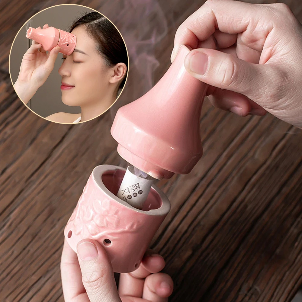 

Pink Ceramic Moxibustion Box Moxibustion Scraping Heat Therapy Massage Facial Acupuncture Moxibustion Volume Burner Portable