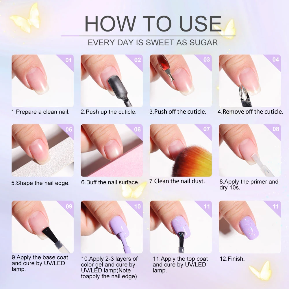 LIMEGIRL Gel Nail Polish Set 21 Color Semi-Permanent Glitter Nail Polish UV Gel Varnish Soak In Nail Polish Base Coat Nail Set 6