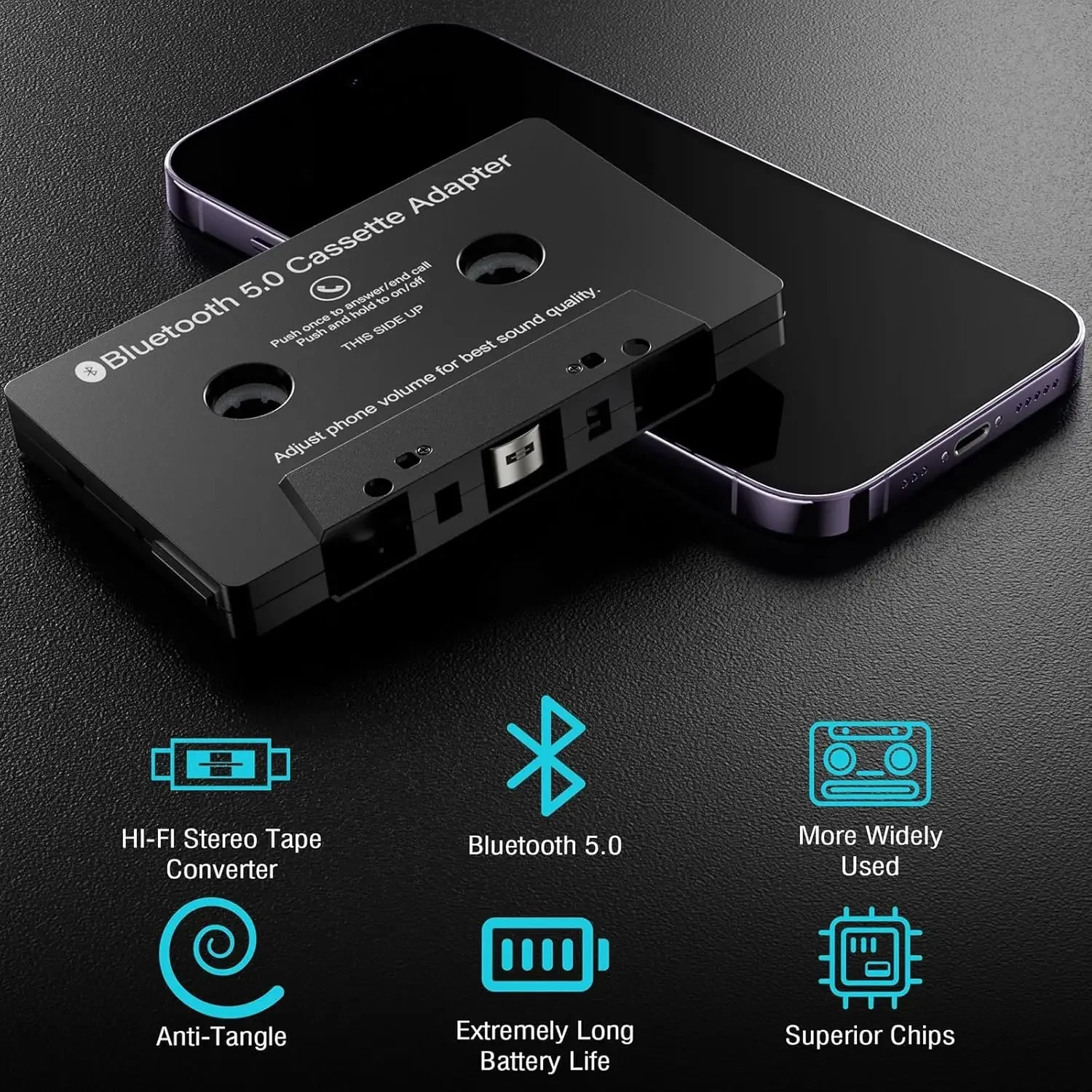 Car Cassette Audio Aux Adapter Bluetooth 5.0 Cassette for Listening to Mobile Music and Car Voice Hands-Free Calling