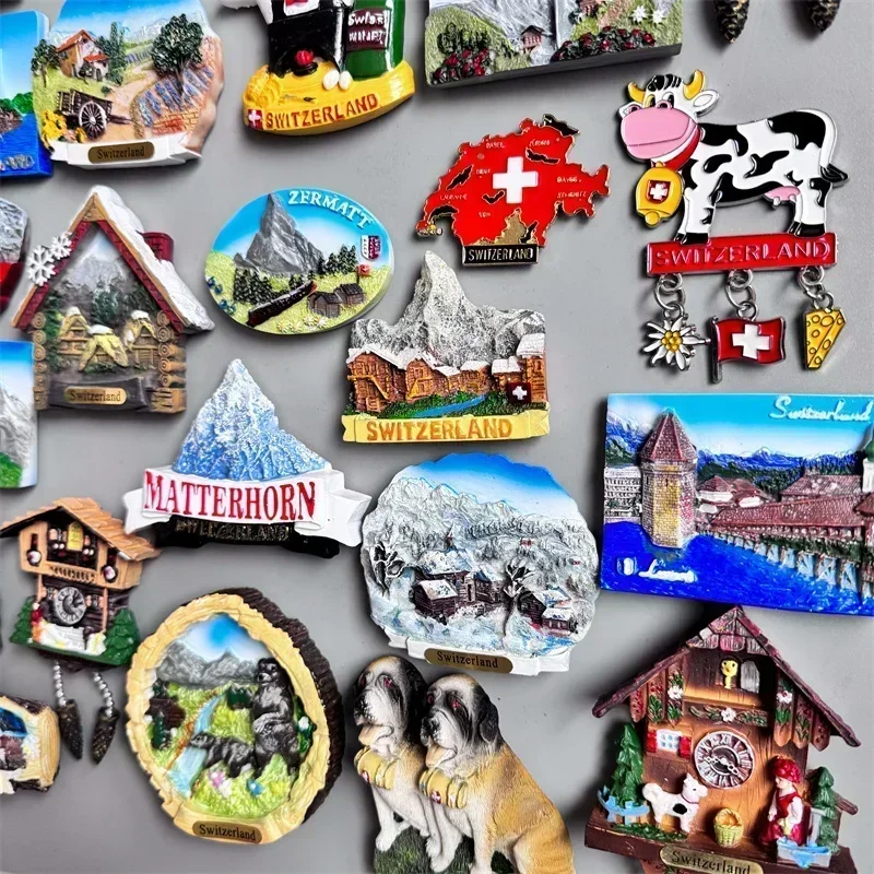 Switzerland Fridge Magnets tourist Souvenir Basel Zermatt Matterhorn Swiss Lucerne Jungfrau Cuckoo Clock Refrigerator Stickers