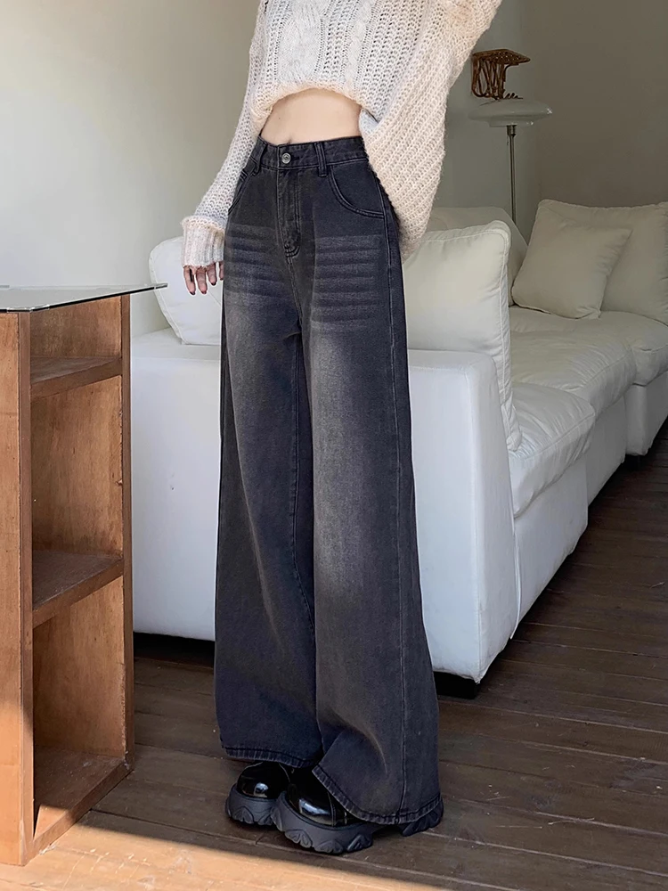 

Women's Grey Y2k Jeans Harajuku Japanese 2000s Style Aesthetic Baggy Denim Trousers Oversize Jean Pants Vintage Trashy Clothes