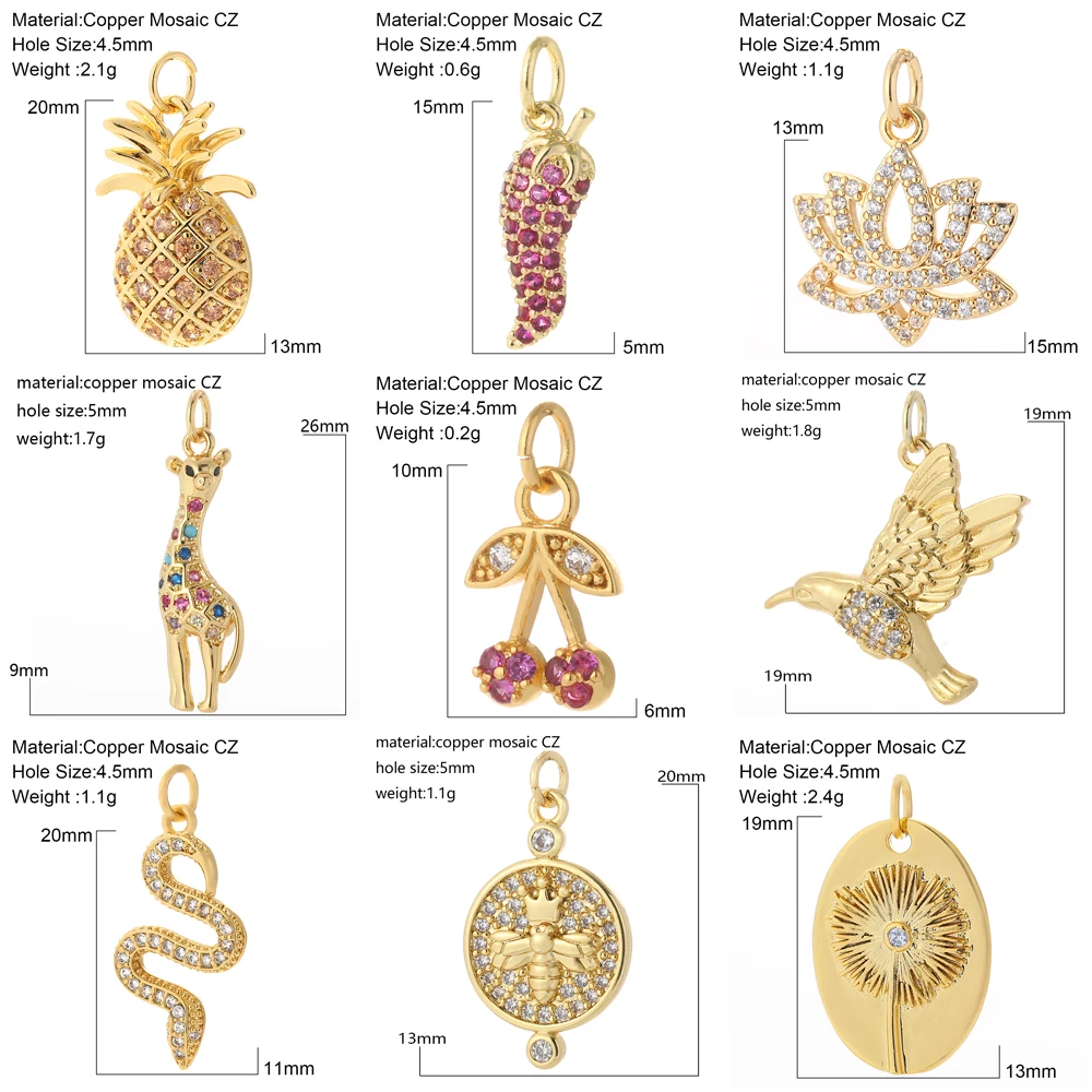 Cute Cherry Bee Charms for Jewelry Making Supplies Animals Plants Gold Color Snake Diy Earrings Necklace Bracelet