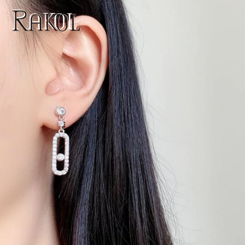 RAKOL 여성용 타원형 댕글 귀걸이, 움직일 수 없는 라운드 큐빅 지르코니아 쥬얼리, 소녀 귀걸이, 파티 선물