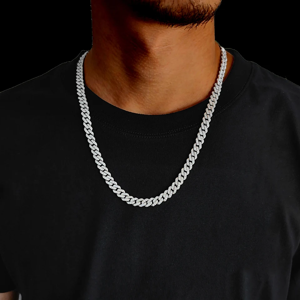 モアサナイト　S925 キューバンチェーン　値下げ⭕️ ICEBLING 925シルバー モアサナイト 8mm プロング キューバンリンク