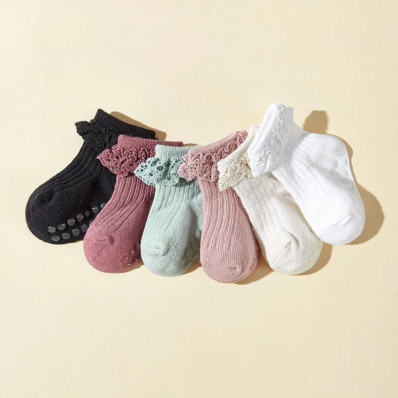 6 Pairs a Lot MILANCEL New Autumn Baby Floor Socks Toddler Cute Lace In Tube Socks Infant Girls 6 Colors Walking Socks 4