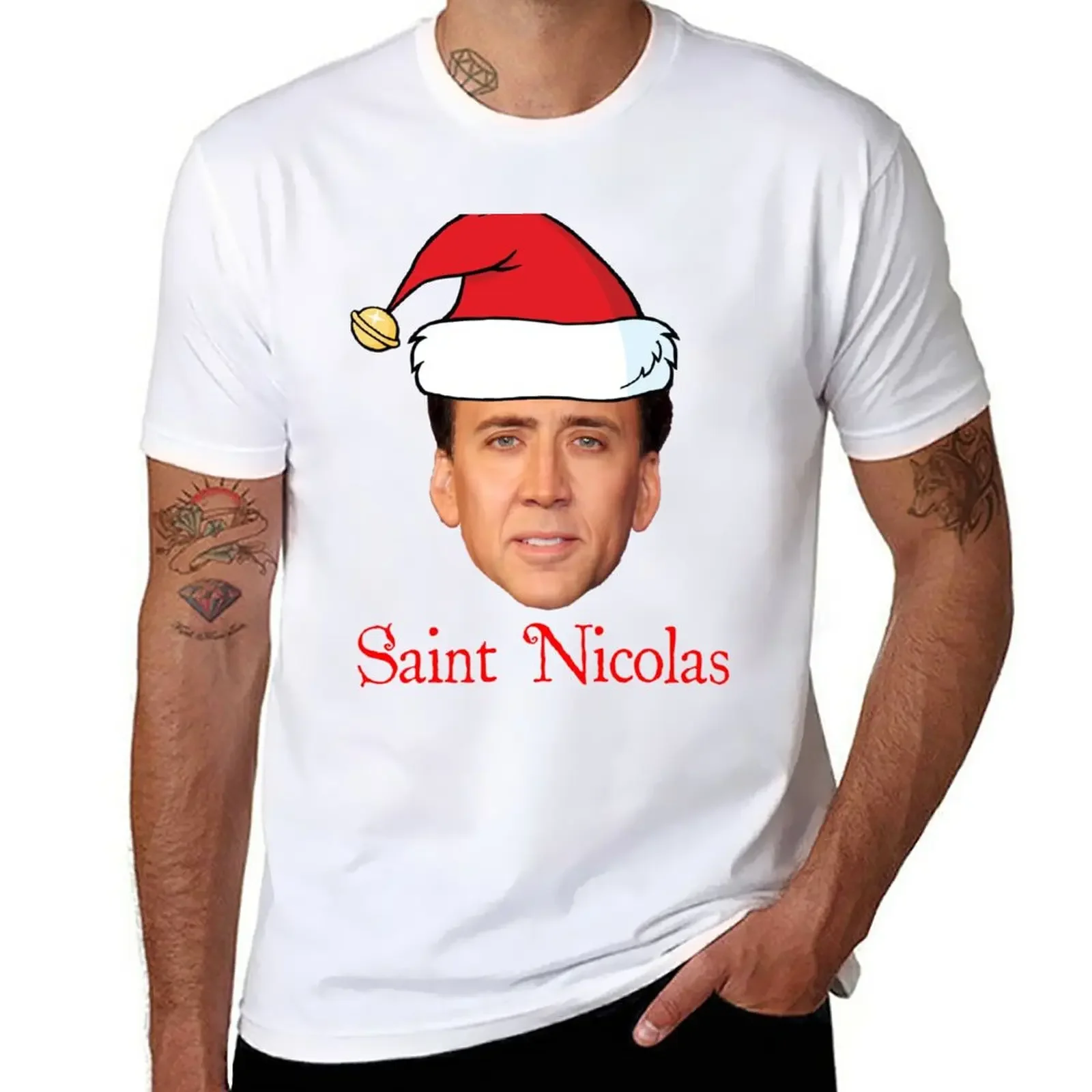 

Saint Nicolas Cage Christmas T-Shirt oversized funnys mens clothing