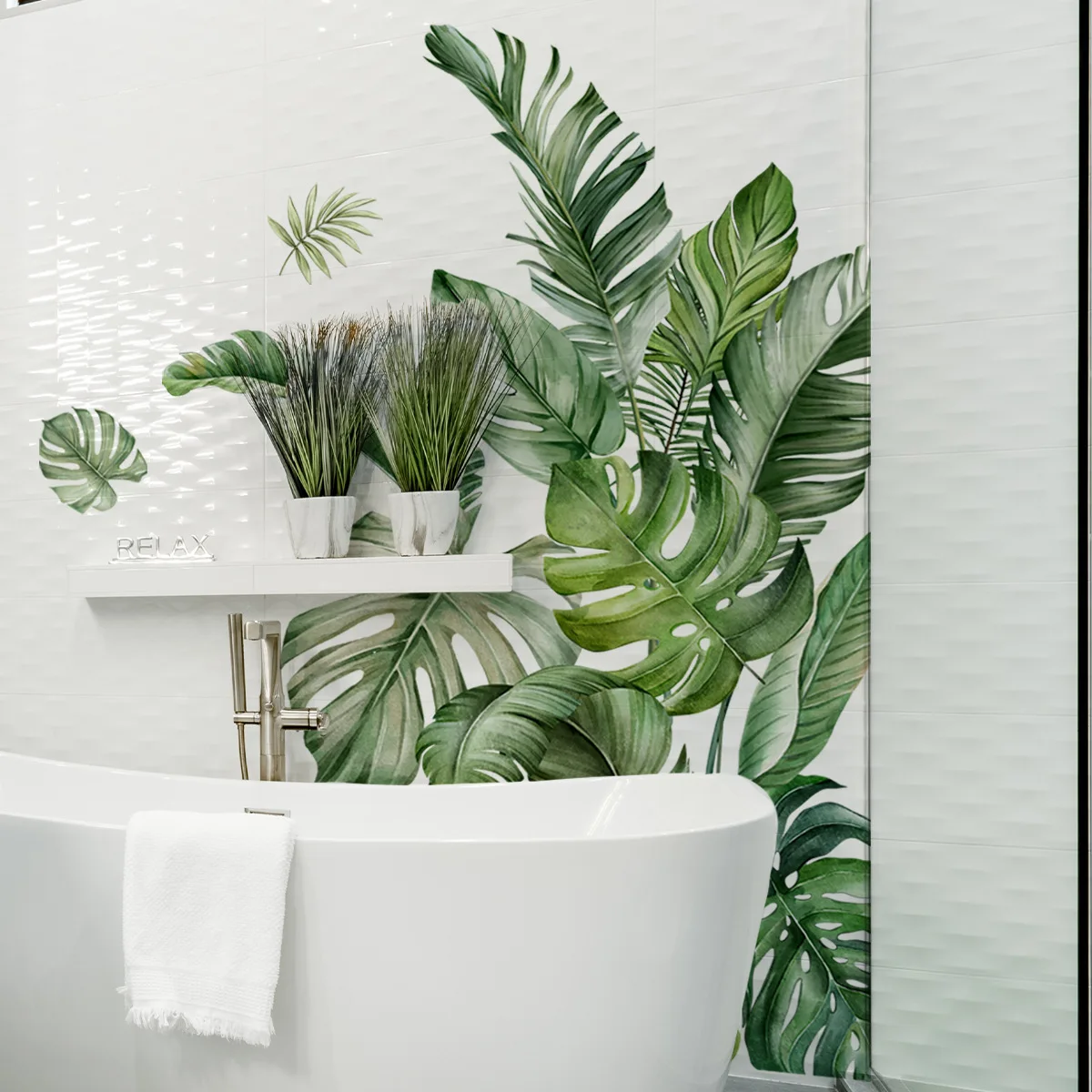 2pc Set Large Size Green Plant Wall Decal Sticker For Home Decoration Monster Leaf Design Easy To Apply And Remove Home Wall Art 4