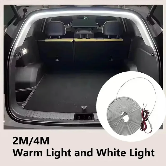 Car High Brightness Trunk Lighting Ambient Light Interior Decoration LED Wiring Free Automatic Sensing Tailgate 2/4M Light Strip