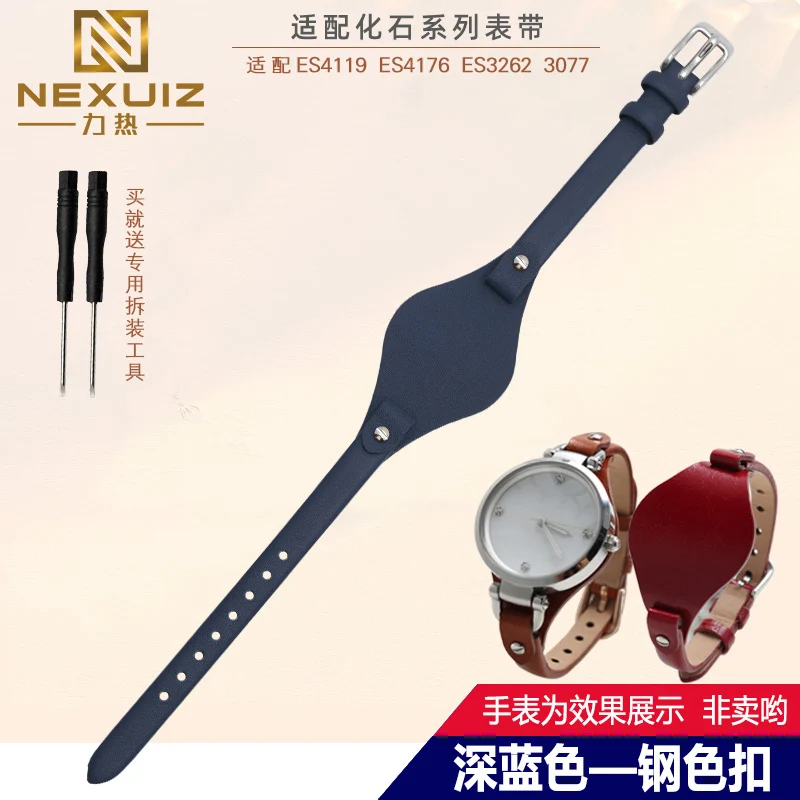 Women's 8mm Genuine Leather Watch Strap – Soft Cowhide Band Bracelet in Stylish Design