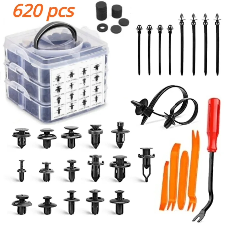 Auto Fasteners Assortment 50/100/620 Pcs Car Bumper Retainer Clips Fender Rivets Expansion Screws Auto Fasteners Assortment with Fasteners Remover