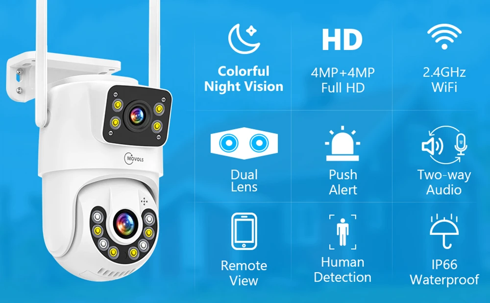 Movols 1080P PTZ IP Camera Two-way Audio WIFI Wireless Smart Tracking Security S