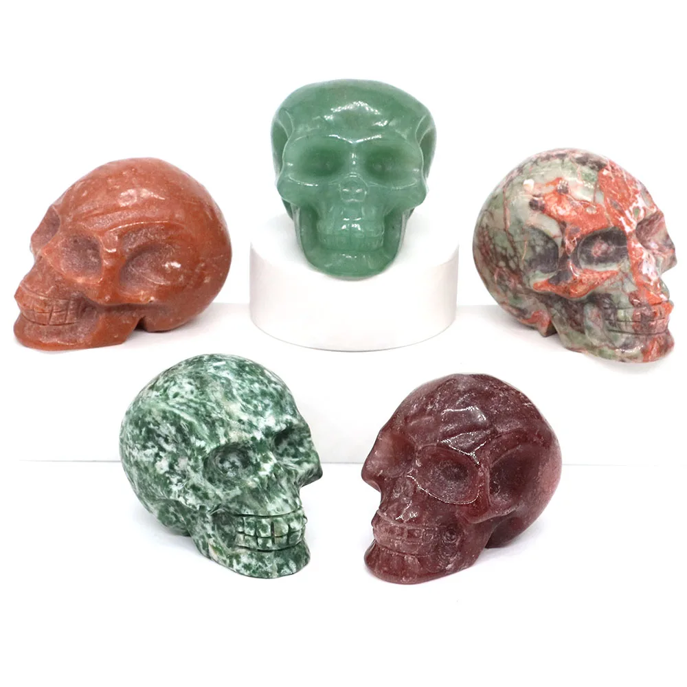 

Natural Crystal Skull Statues Mineral Gems Ghost Head Hand Carved Reiki Healing Stones Desktop Home Decor Crafts Halloween Gifts