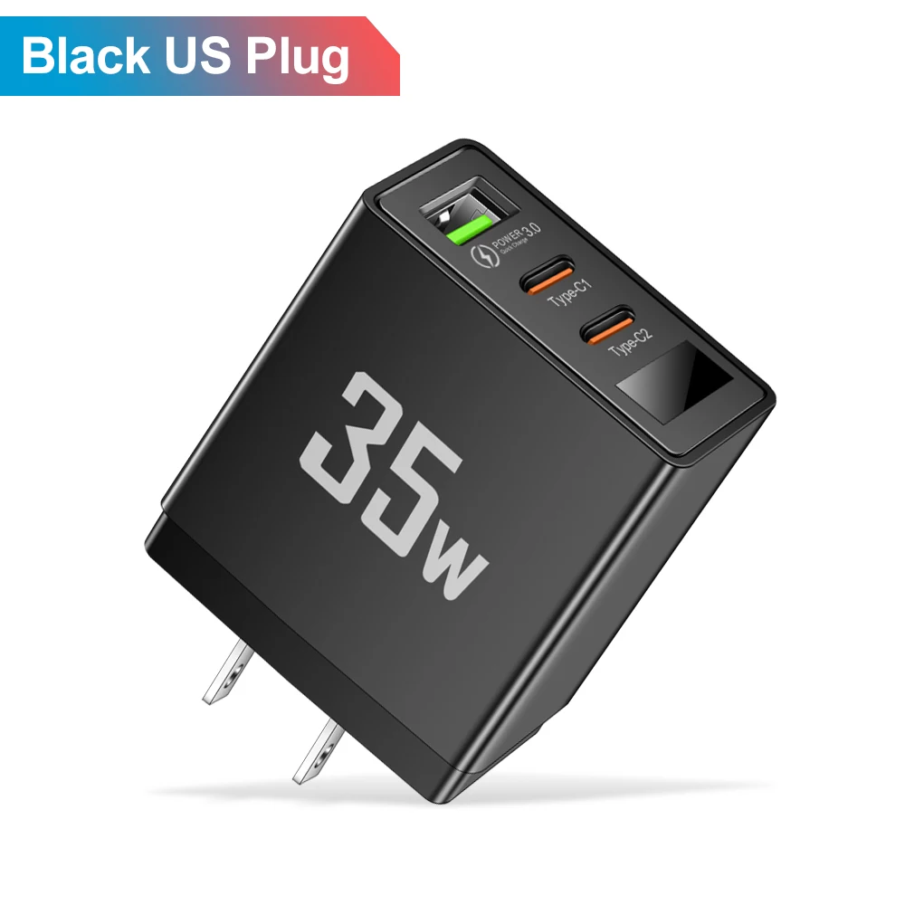 35W USB-Ladegerät mit digitaler Anzeige, QC3.0 USB-Schnellwandladegerät, Hochgeschwindigkeits-Ladegerät für iPhone, Xiaomi, Samsung, Huawei