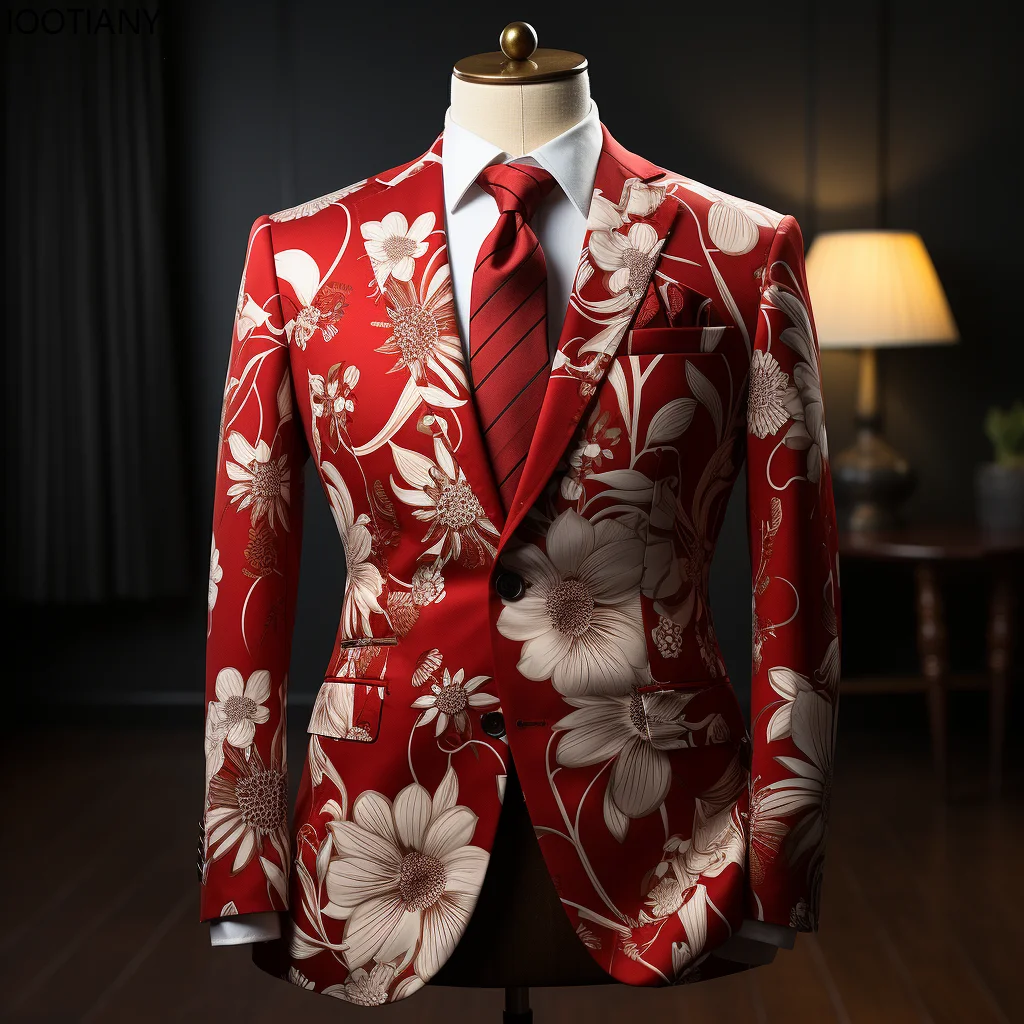 Men Blazer Colorful Flower Pattern Floral Elements 3D Printing Suit Jacket Business Casual Carnival Party
