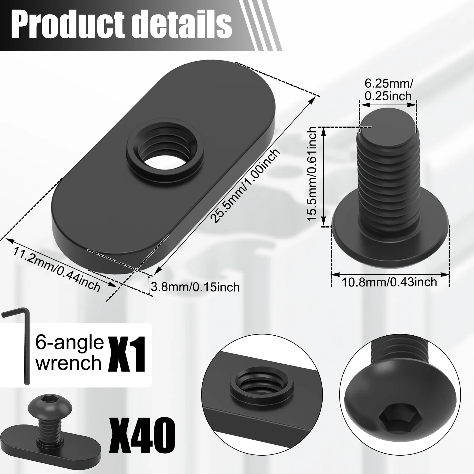 40Pcs T-Nut with Bolt 1/4inch-20 Galvanized Iron Centered Hole Sliding Thread T Slot Track Slot Accessories T-Nut Centered Slide