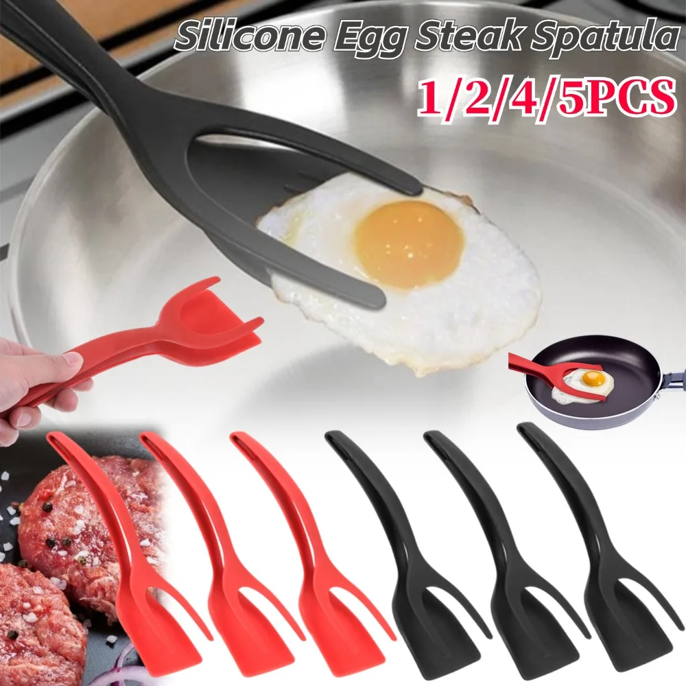 2 in 1 Silicone Spatula Non Stick Grip Flipper Egg Steak Spatula Clamp Pancake Fried Turner Tong Kitchen Cooking Tools 1-5PCS