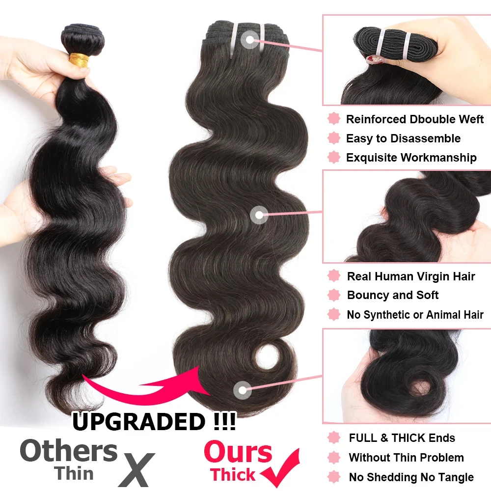 15A Body Wave Bundles Brazilian Virgin Human Hair Full Thick Ends 1/3/4 Pcs Natural Weave Hair Extensions Raw Unprocessed
