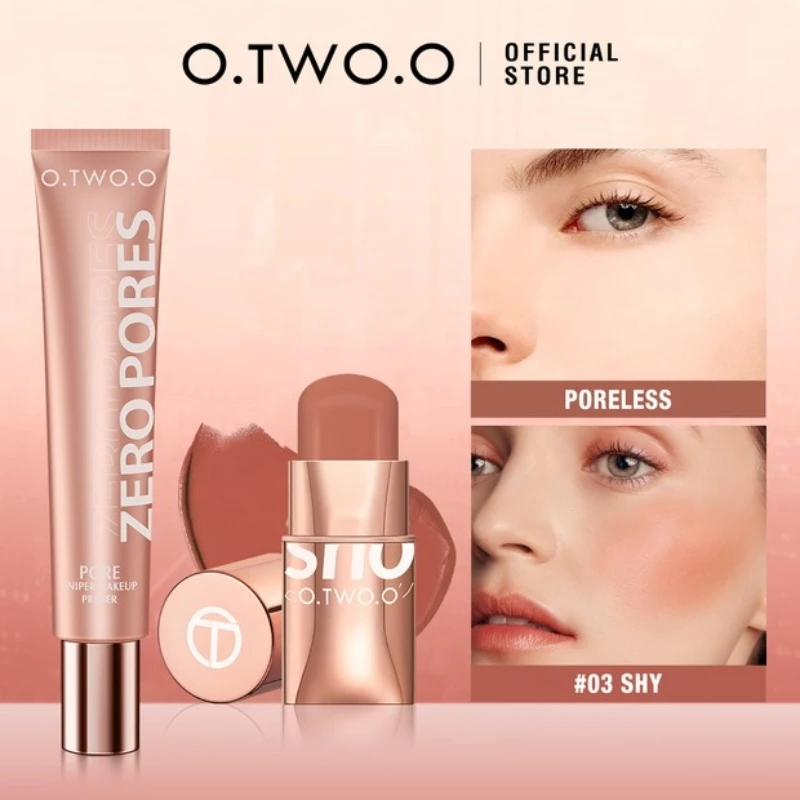 O.TWO.O 2pcs Makeup Set Multi Lipstick Blush Stick Face Primer Makeup Base Oil-Control Waterproof Lightweight for Women